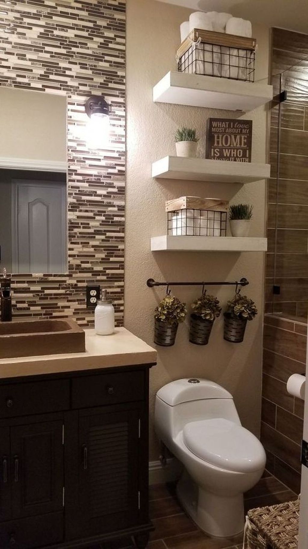 Inspiring Bathroom Decoration Ideas With Wooden Storage 45