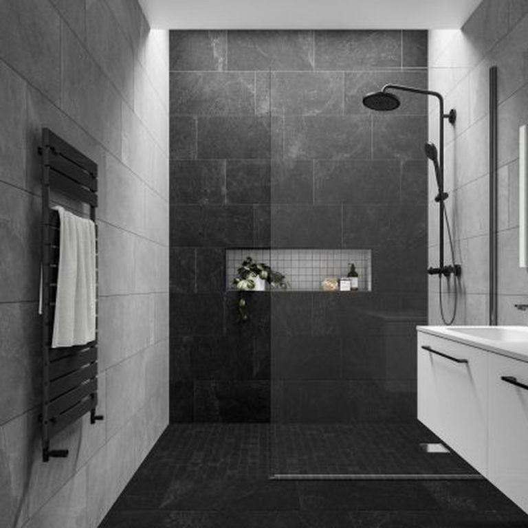 20+ Impressive Black Floor Tiles Design Ideas For Modern Bathroom