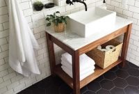 Impressive Black Floor Tiles Design Ideas For Modern Bathroom 19