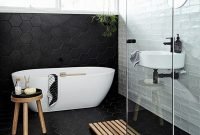 Impressive Black Floor Tiles Design Ideas For Modern Bathroom 41