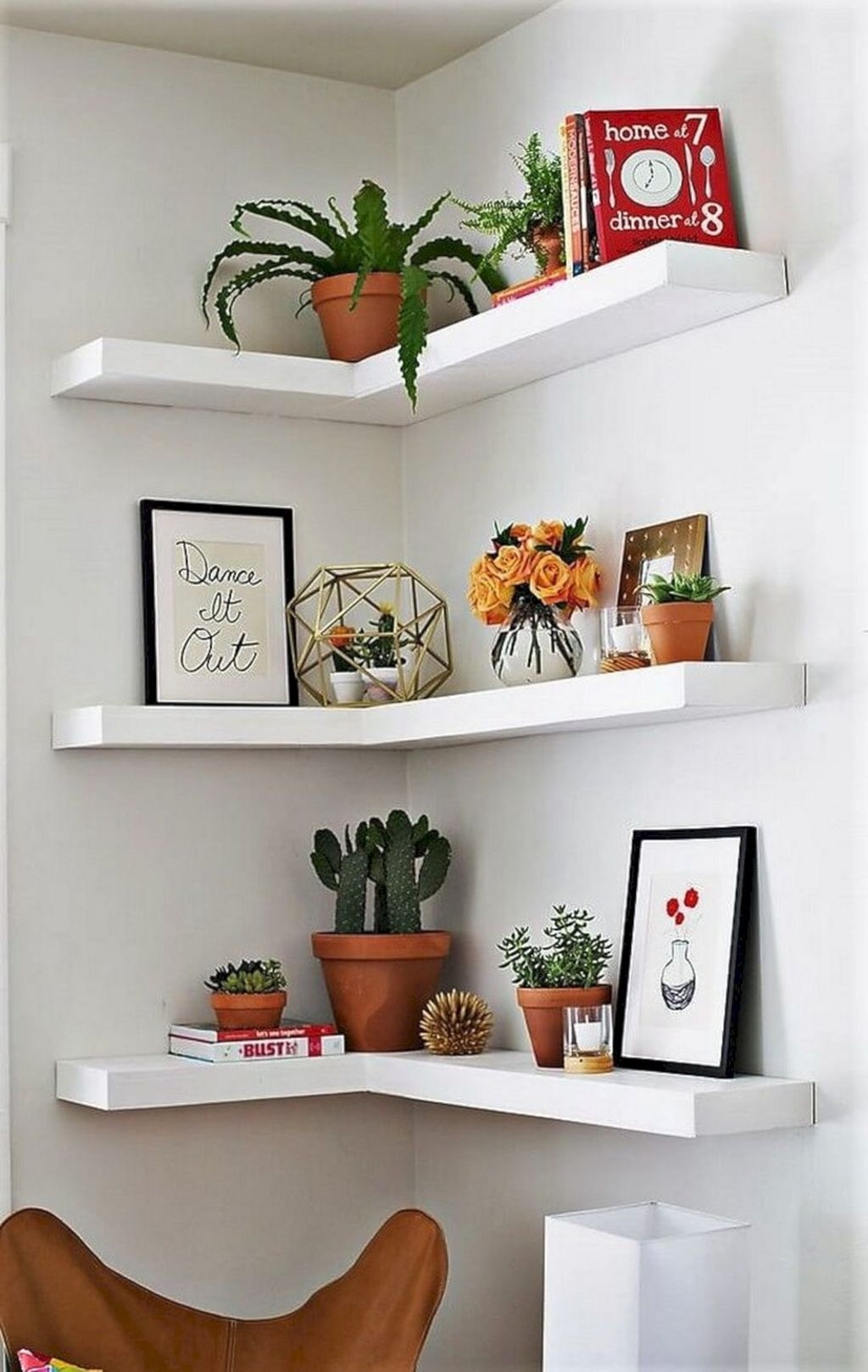 Creative Floating Corner Shelves For Living Room Organization Ideas 02