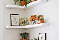 Creative Floating Corner Shelves For Living Room Organization Ideas 09