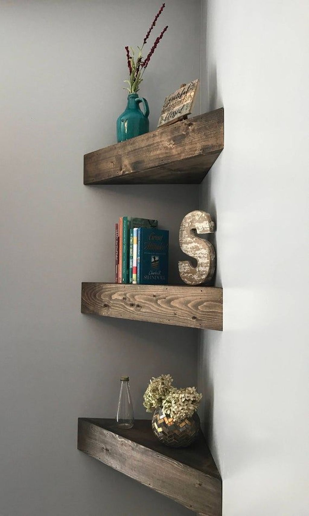 Creative Floating Corner Shelves For Living Room Organization Ideas 45